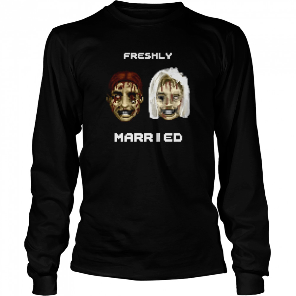 Freshly Married Horror Pixel Shirt Long Sleeved T Shirt
