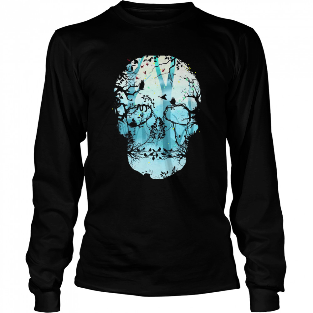 Dark Forest Skull Graphic Shirt Long Sleeved T-Shirt