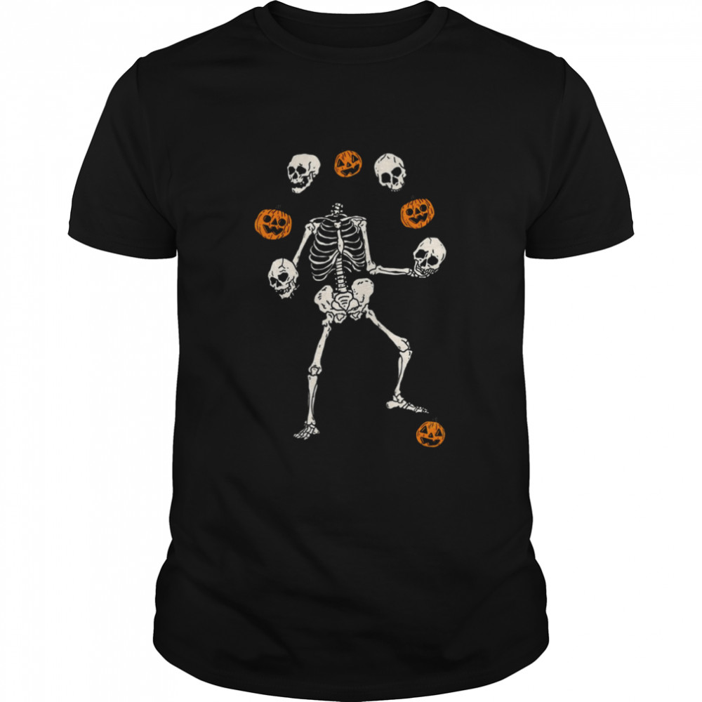 Play With Me Stay Spooky Juggling Skeleton Pumpkins And Skeleton Halloween shirt