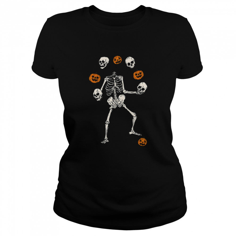 Play With Me Stay Spooky Juggling Skeleton Pumpkins And Skeleton Halloween Shirt Classic Womens T Shirt