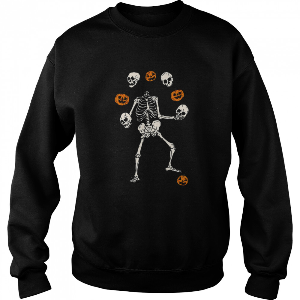 Play With Me Stay Spooky Juggling Skeleton Pumpkins And Skeleton Halloween Shirt Unisex Sweatshirt