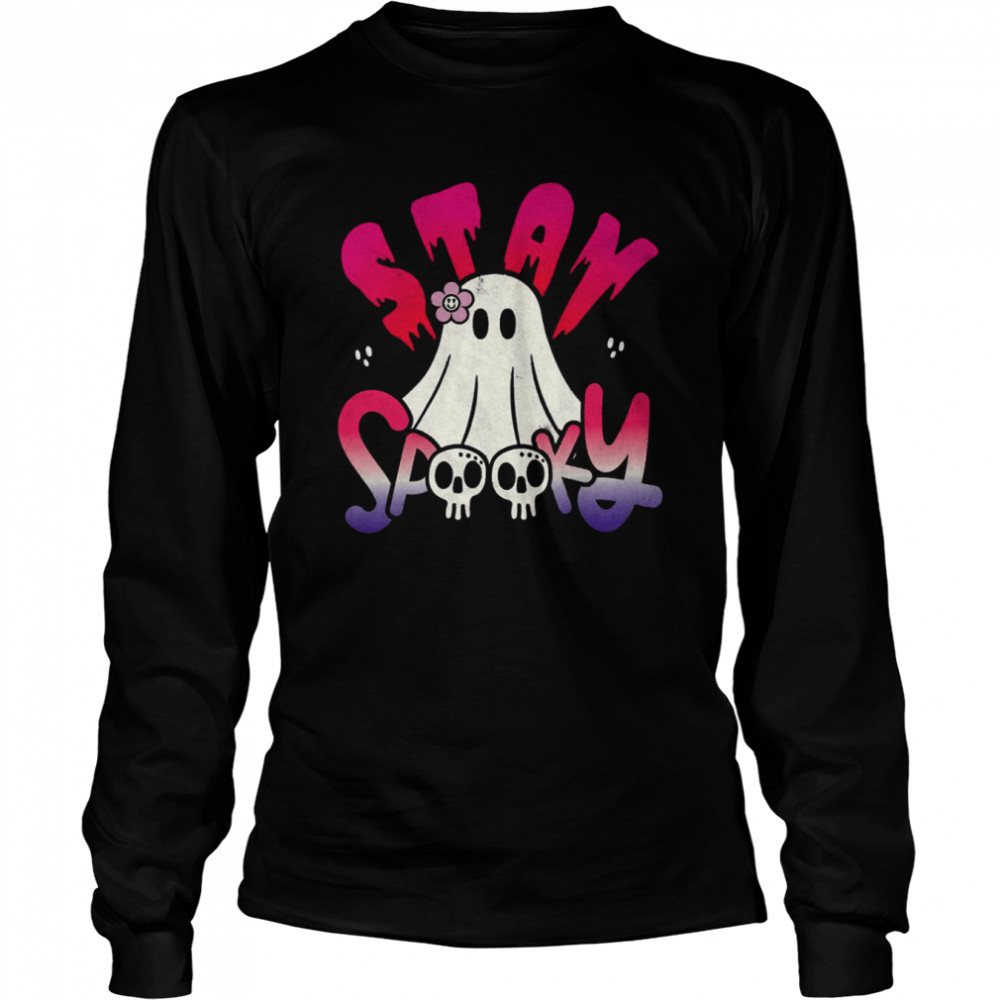 Purple Pink Funny Halloween Stay Spooky Shirt Long Sleeved T-Shirt