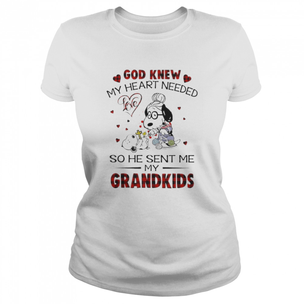 Snoopy And Friends God Knew My Heart Needed So He Sent Me My Grandkids  Classic Women's T-shirt