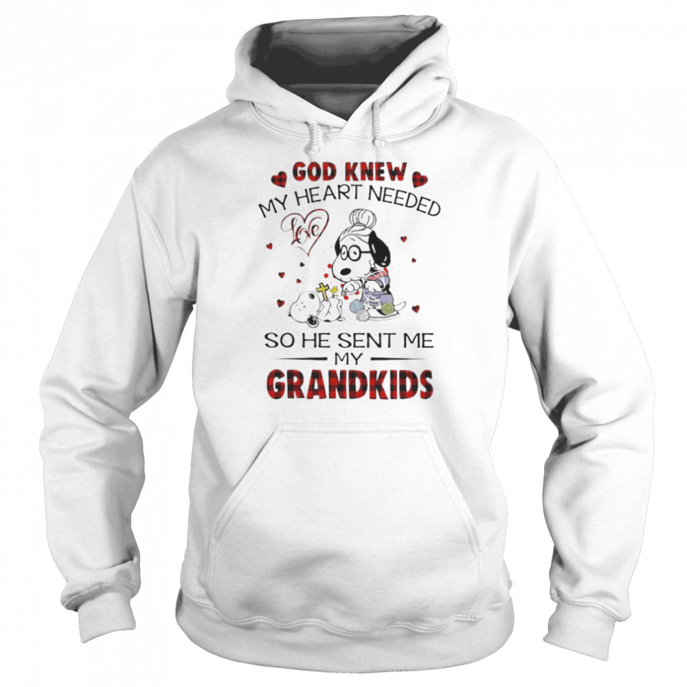 Snoopy And Friends God Knew My Heart Needed So He Sent Me My Grandkids Unisex Hoodie