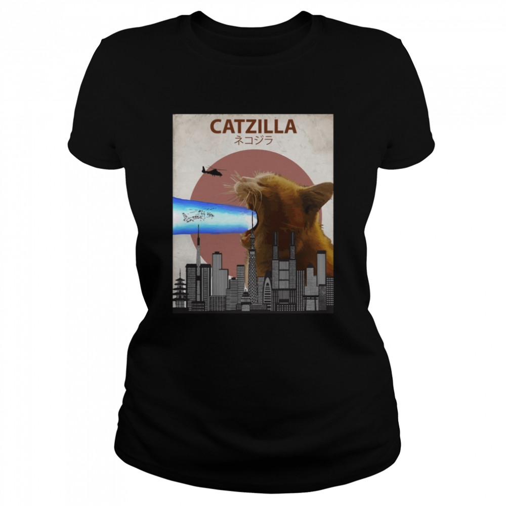 catzilla giant cat with mouth lasers shirt classic womens t shirt