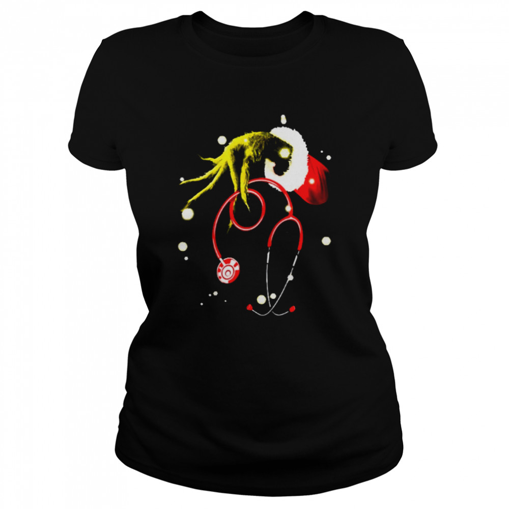 Grinch Holding Stethoscope Christmas Nurse shirt Classic Women's T-shirt