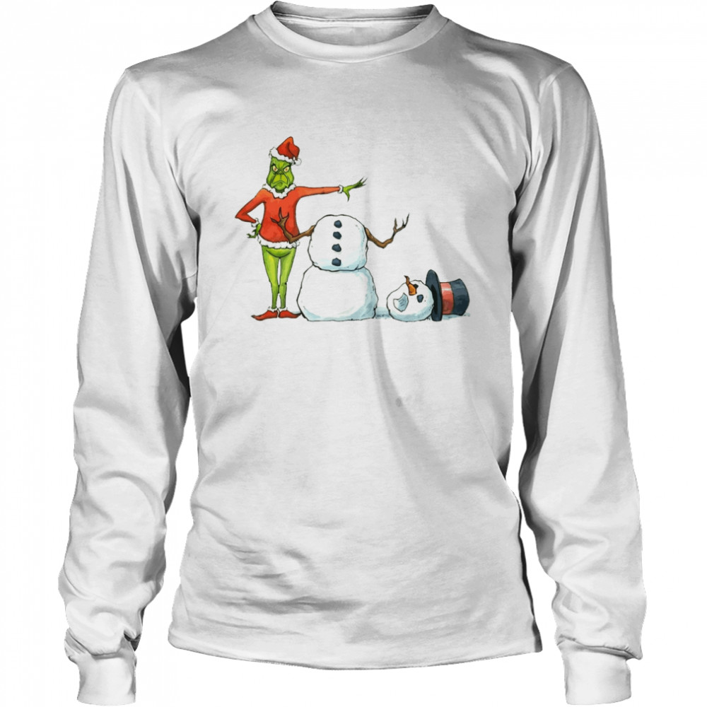 Merry Grinchmas Grinch Santa Snow Man Christmas shirt Long Sleeved T-shirt