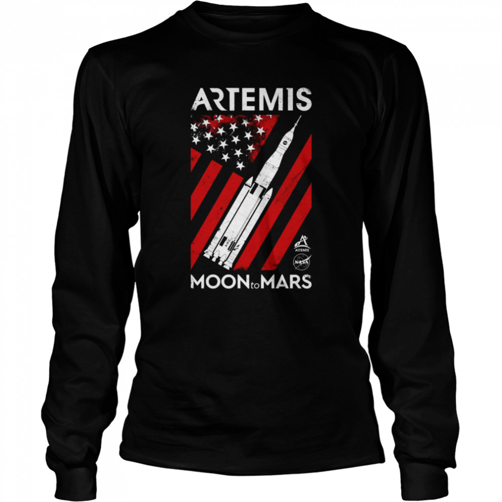 Us Flag Artemis Moon To Mars Shirt Long Sleeved T-Shirt