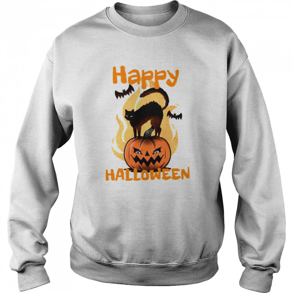 scary black cat halloween spooky night shirt unisex sweatshirt