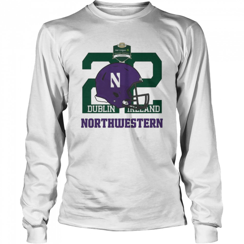 Northwestern Wildcats Helmet 22 Dublin Ireland Aer Lingus College Football Classic Shirt Long Sleeved T Shirt