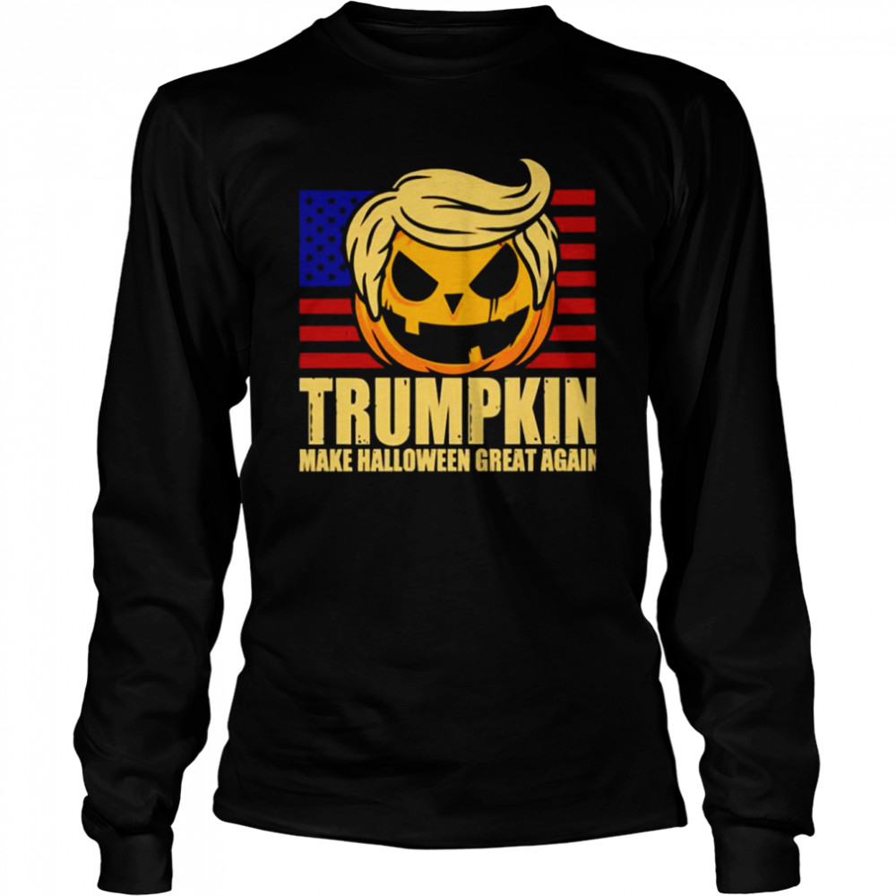 Trumpkin America Flag Trump Halloween Spooky Night Shirt Long Sleeved T-Shirt
