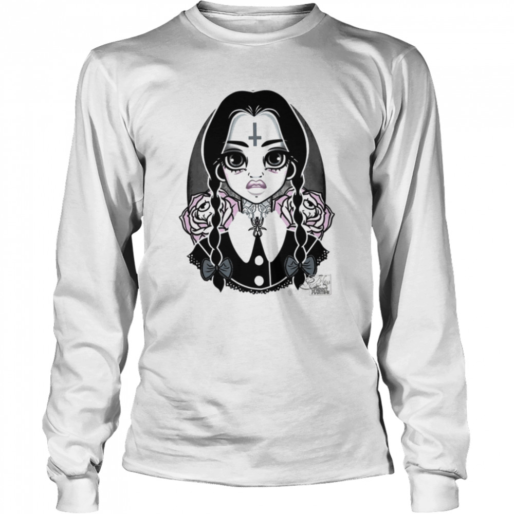 Wednesday With Roses Halloween Spooky Night Shirt Long Sleeved T-Shirt