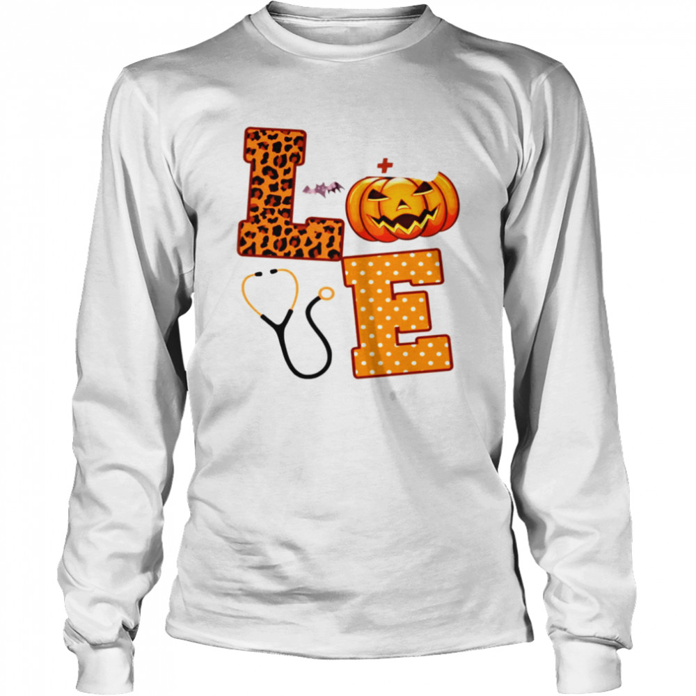 love halloween nurse health worker halloween pattern shirt long sleeved t shirt