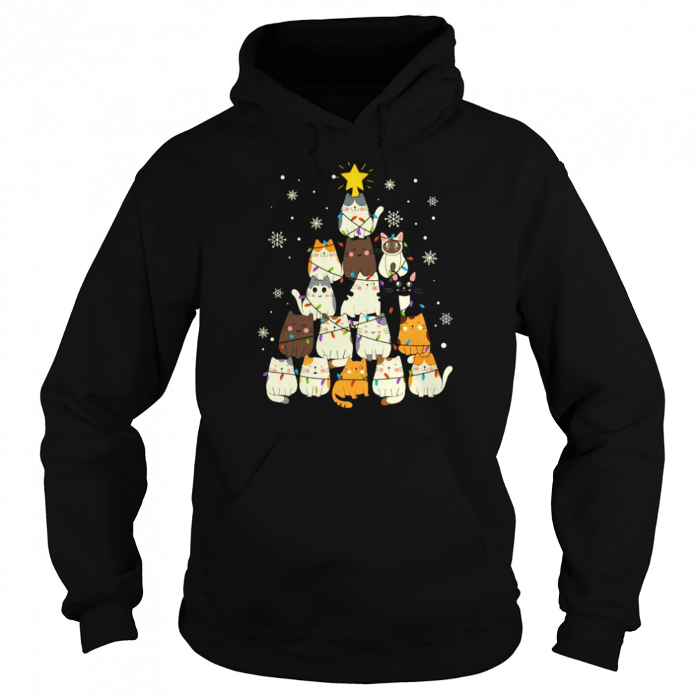 meow christmas tree cats funny shirt unisex hoodie