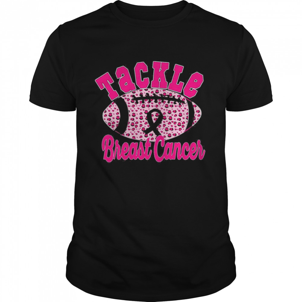 Tackle Breast Cancer Awareness Pink Ribbon Leopard Football Breast Cancer Awareness Shirt