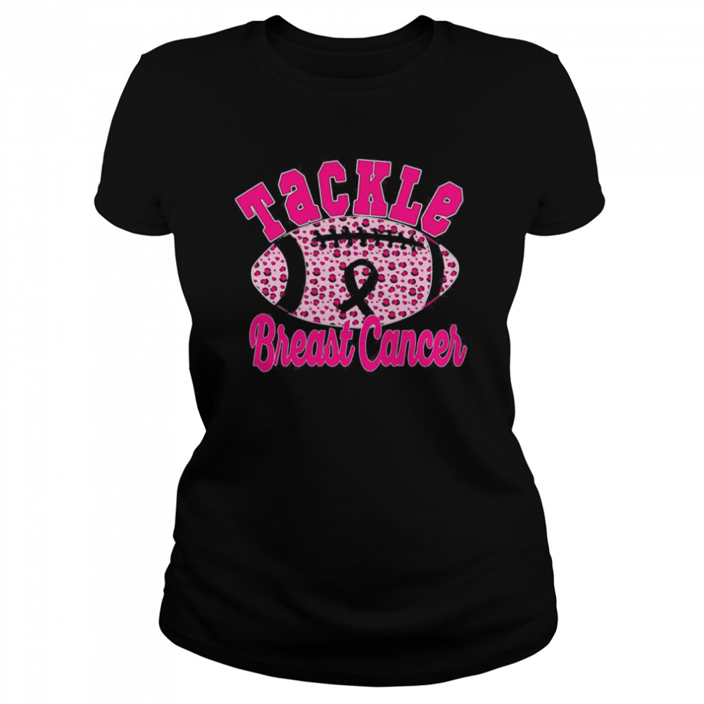 Tackle Breast Cancer Awareness Pink Ribbon Leopard Football Breast Cancer Awareness  Classic Women's T-shirt
