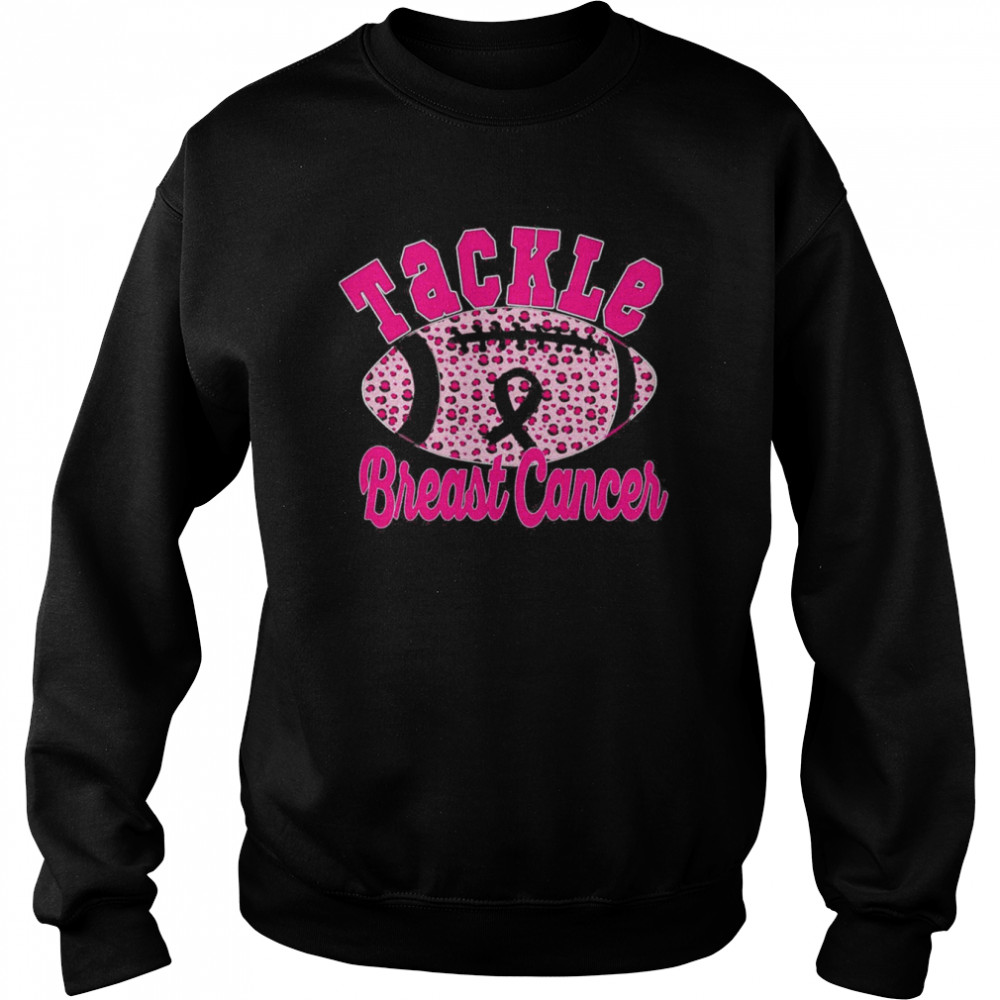 tackle breast cancer awareness pink ribbon leopard football breast cancer awareness unisex sweatshirt