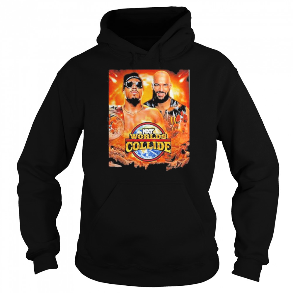 wwe nxt worlds collide ricochet vs carmelo hayes in north american title unisex hoodie