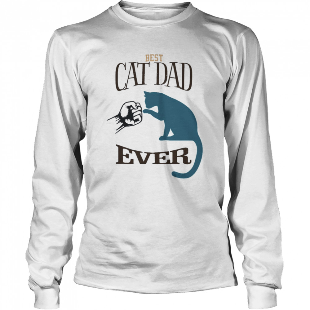 Best Cat Dad Ever Fist Bump Blue Cat Personalized Cat Dad  Long Sleeved T-Shirt