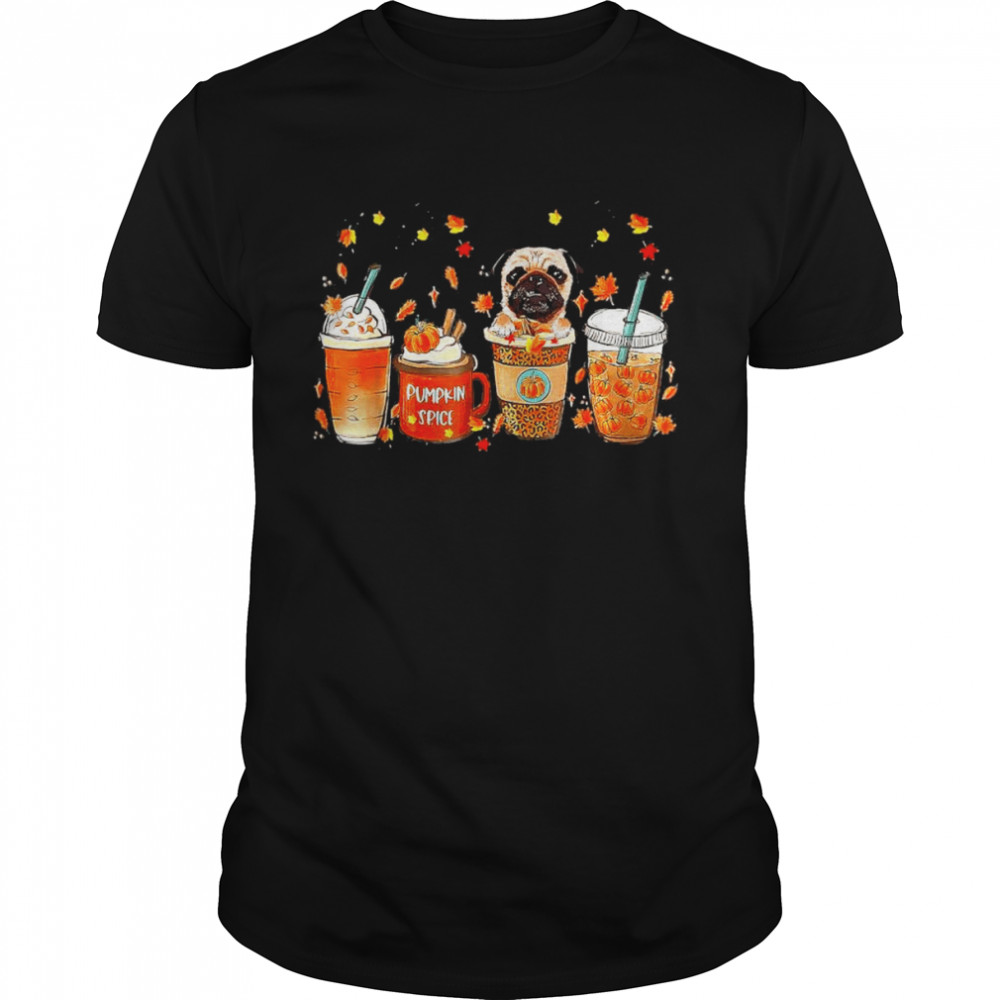 Fall Coffee Pumpkin Spice Latte Iced Autumn Pug T-Shirt