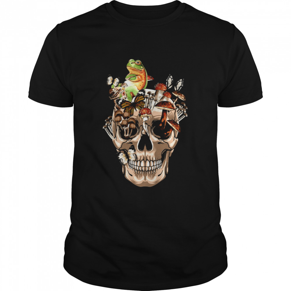 Halloween Cottagecore Frog Vintage Skull shirt