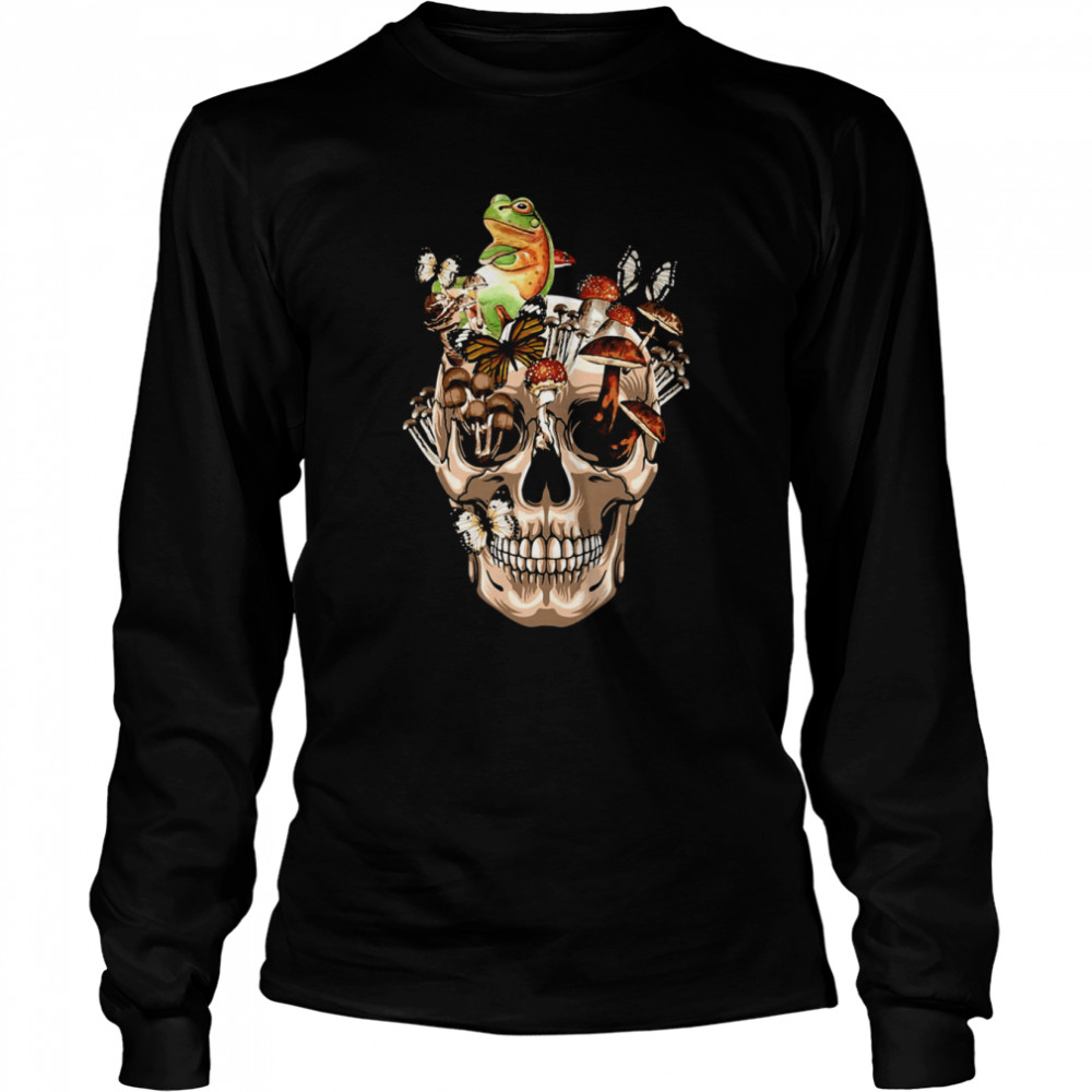 Halloween Cottagecore Frog Vintage Skull Shirt Long Sleeved T-Shirt