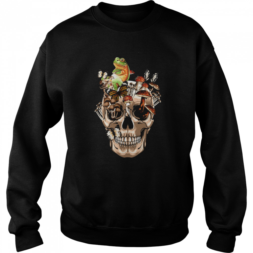Halloween Cottagecore Frog Vintage Skull Shirt Unisex Sweatshirt