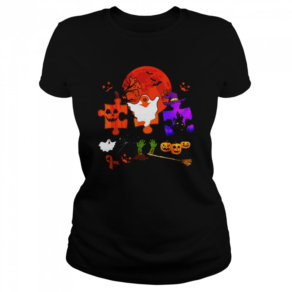 Halloween Three Puzzles Scary Witch Pumpkin S Classic Womens T Shirt