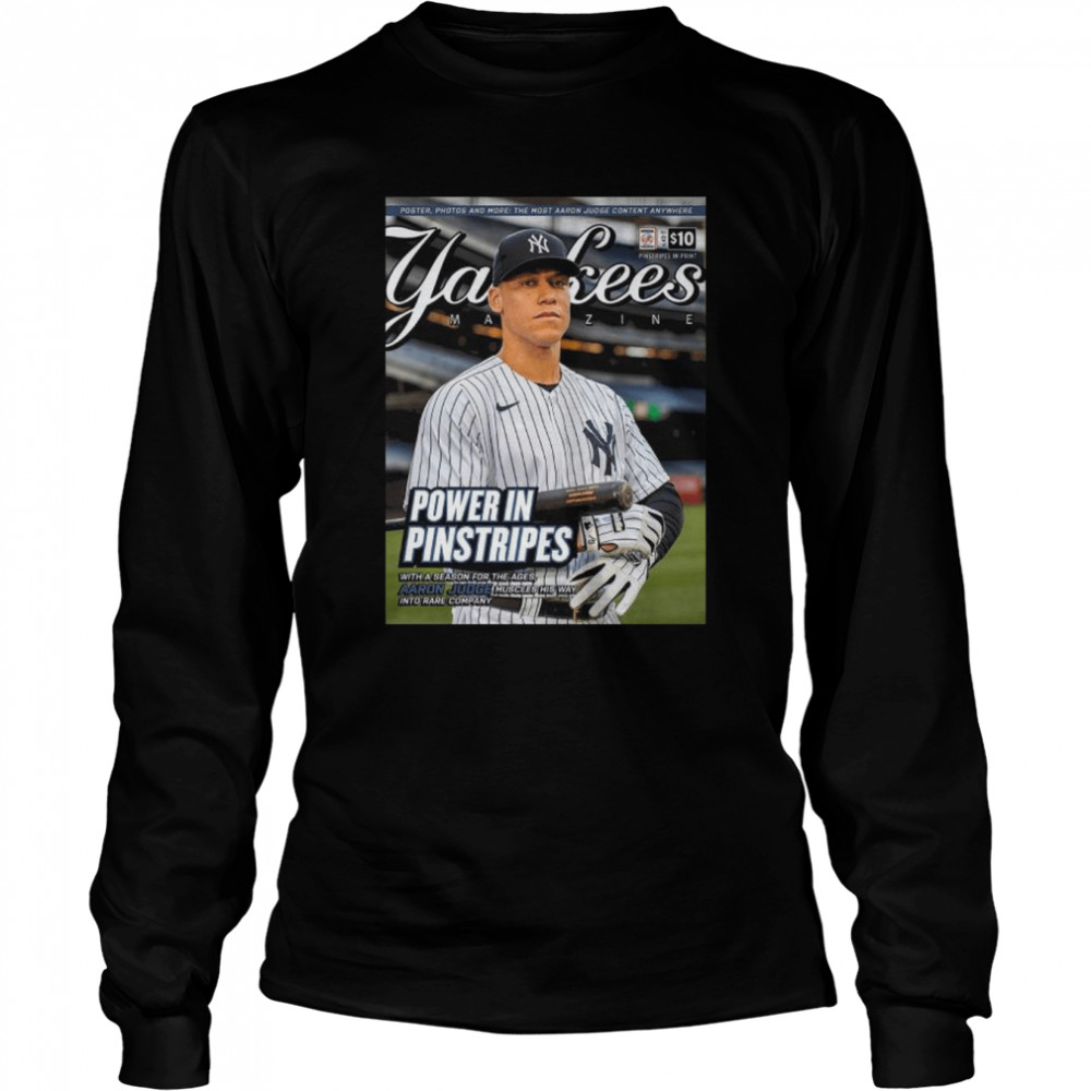 Aaron Judge On Yankees Magazine Power In Pinstripes Essential Shirt Long Sleeved T Shirt