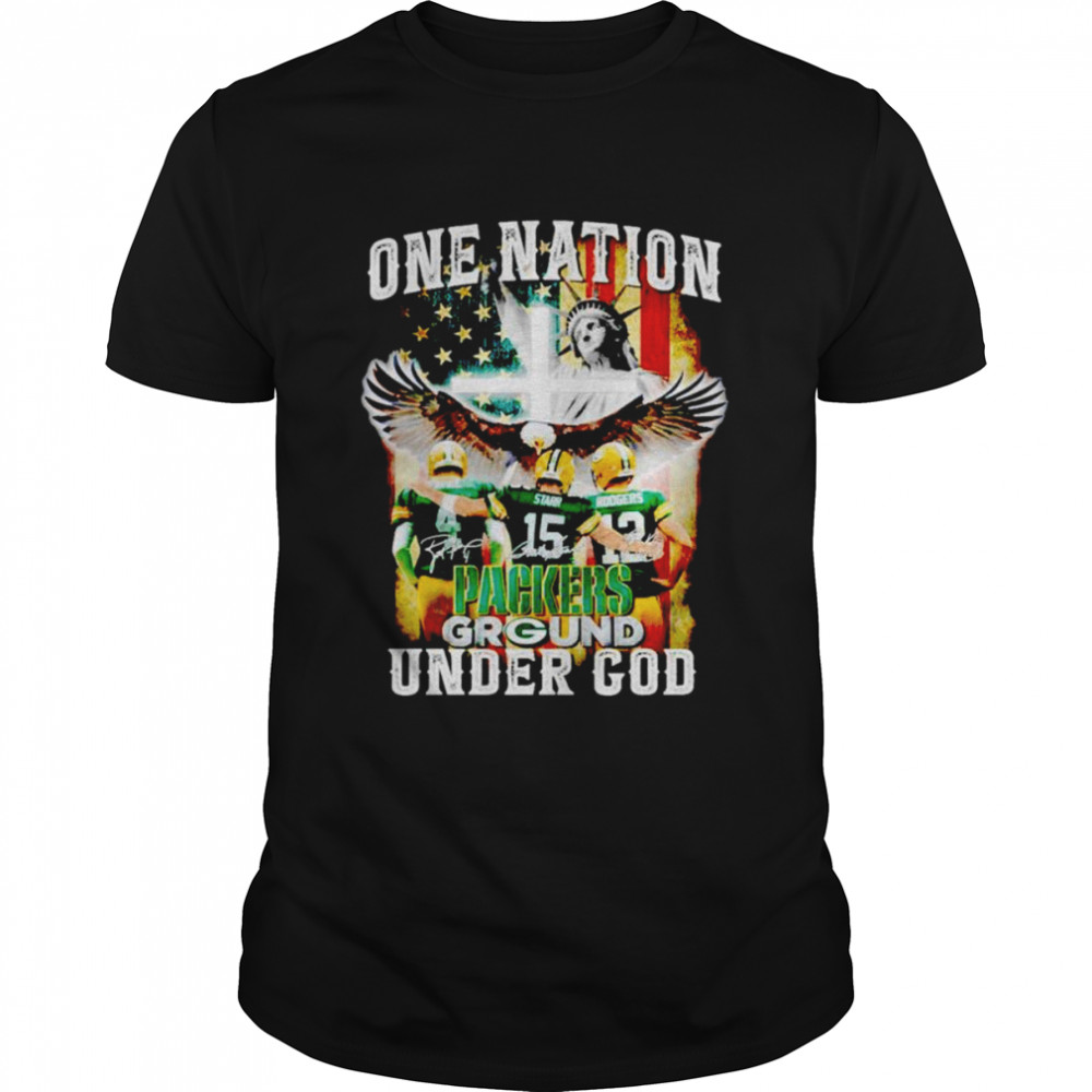 Green Bay Packers Favre and Starr and Rodgers one nation under God signatures shirt