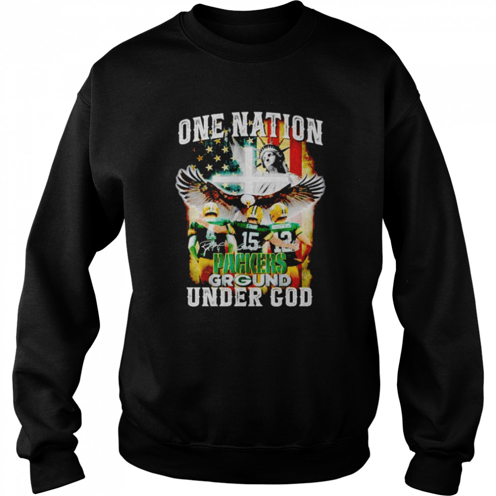 Green Bay Packers Favre And Starr And Rodgers One Nation Under God Signatures Shirt Unisex Sweatshirt