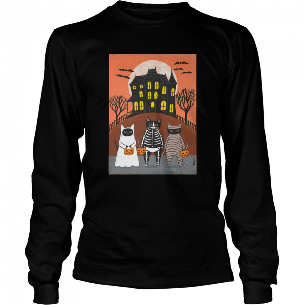 Halloween Trick Or Treat Cats Shirt Long Sleeved T Shirt