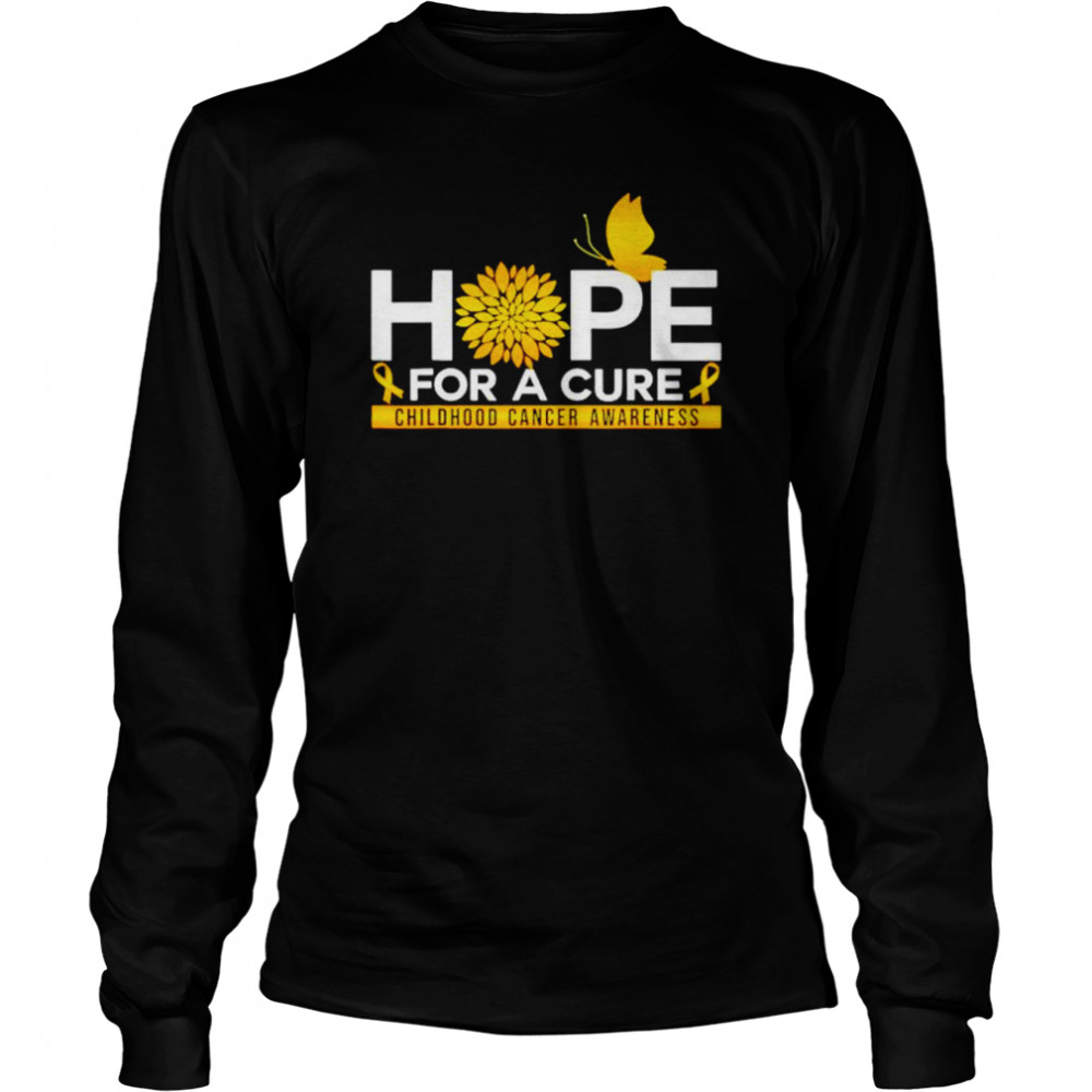 Hope For A Cure Childhood Cancer Awareness Butterfly Shirt Long Sleeved T Shirt