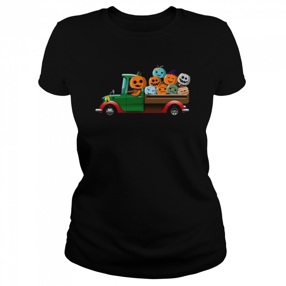 Halloween Truck With Scary Pumpkin Heads Shirt Classic Womens T Shirt