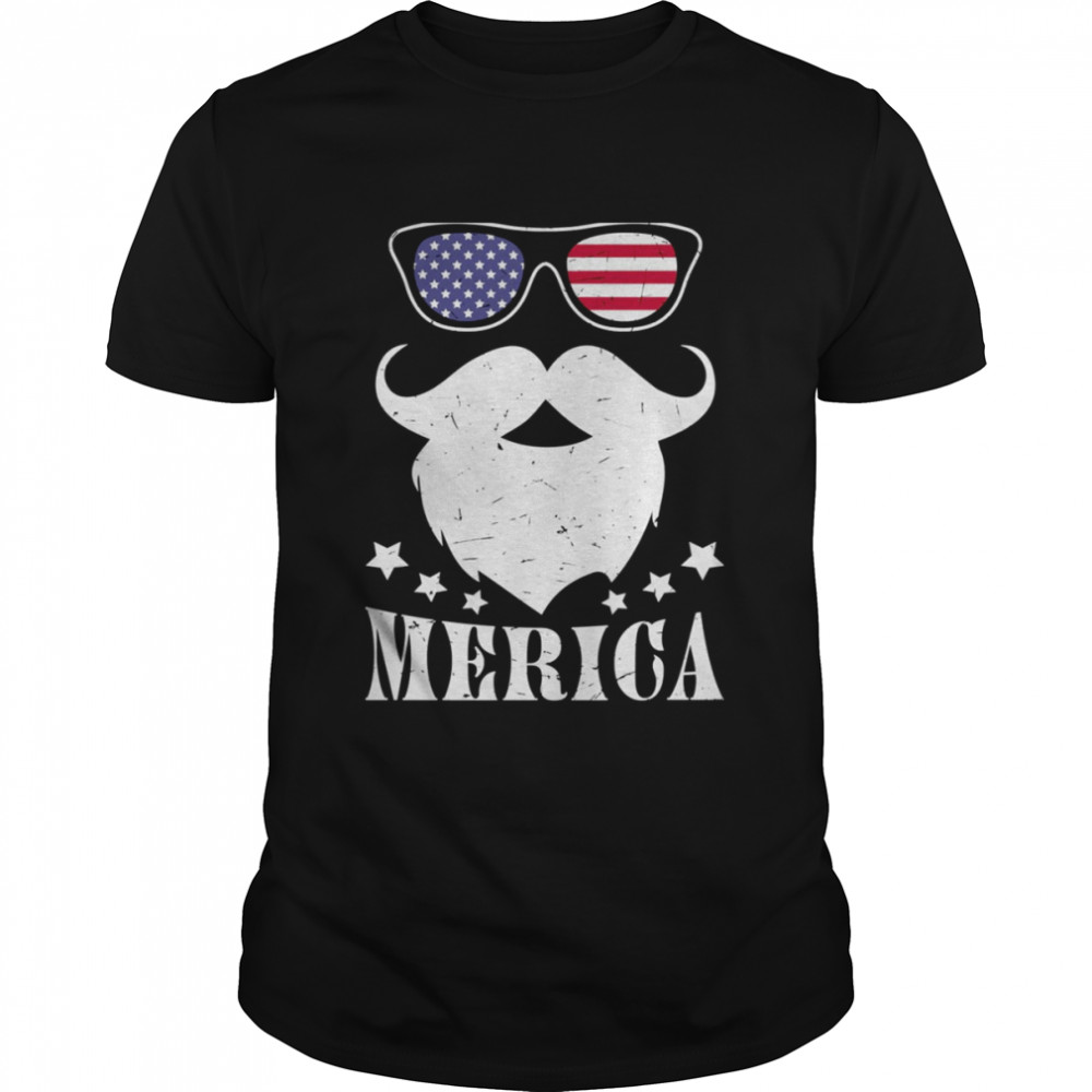 Santa Merica America Flag Glasses Mustache shirt