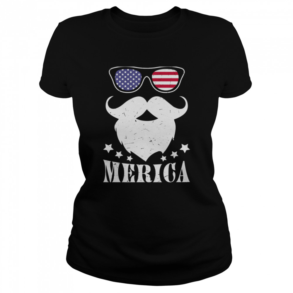 Santa Merica America Flag Glasses Mustache Shirt Classic Womens T Shirt