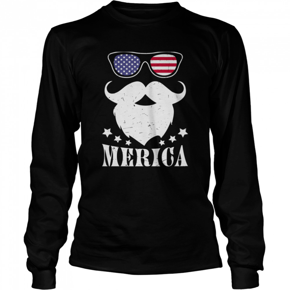 Santa Merica America Flag Glasses Mustache Shirt Long Sleeved T-Shirt