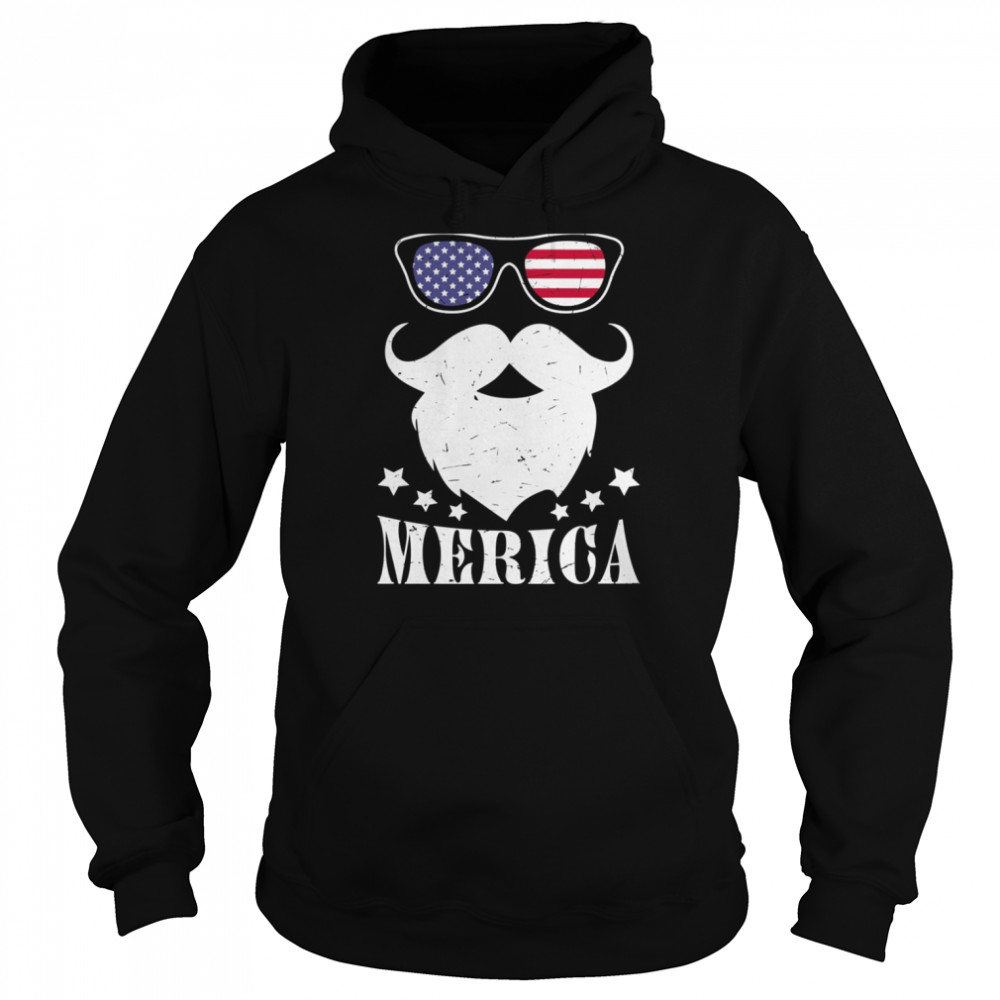 Santa Merica America Flag Glasses Mustache Shirt Unisex Hoodie