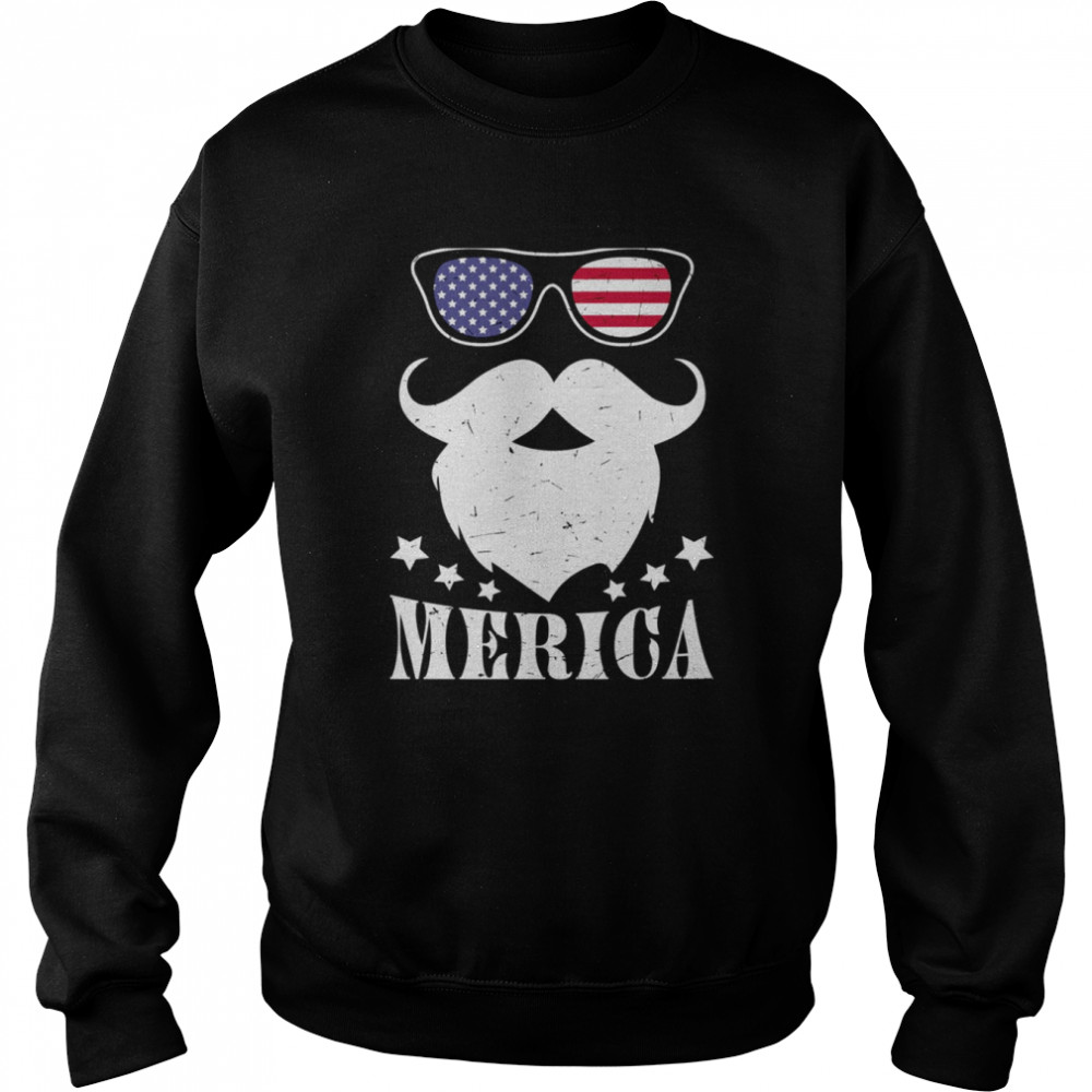 Santa Merica America Flag Glasses Mustache Shirt Unisex Sweatshirt