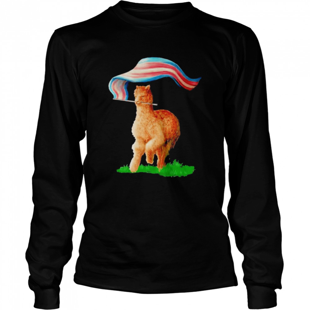 Tenacious Unicorn Ranch Llama Holding The Russia Flag Long Sleeved T Shirt
