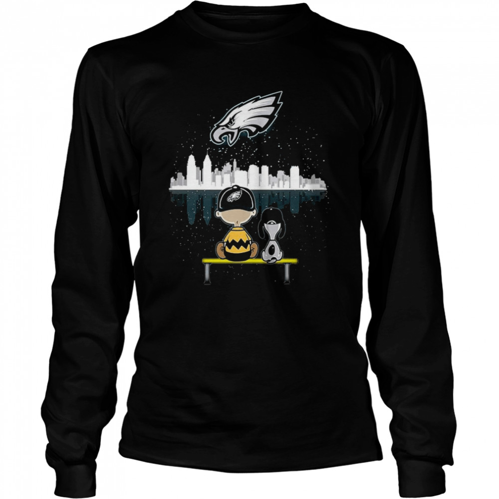 Charlie Brown And Snoopy Dog Watching City Eagles T- Long Sleeved T-Shirt