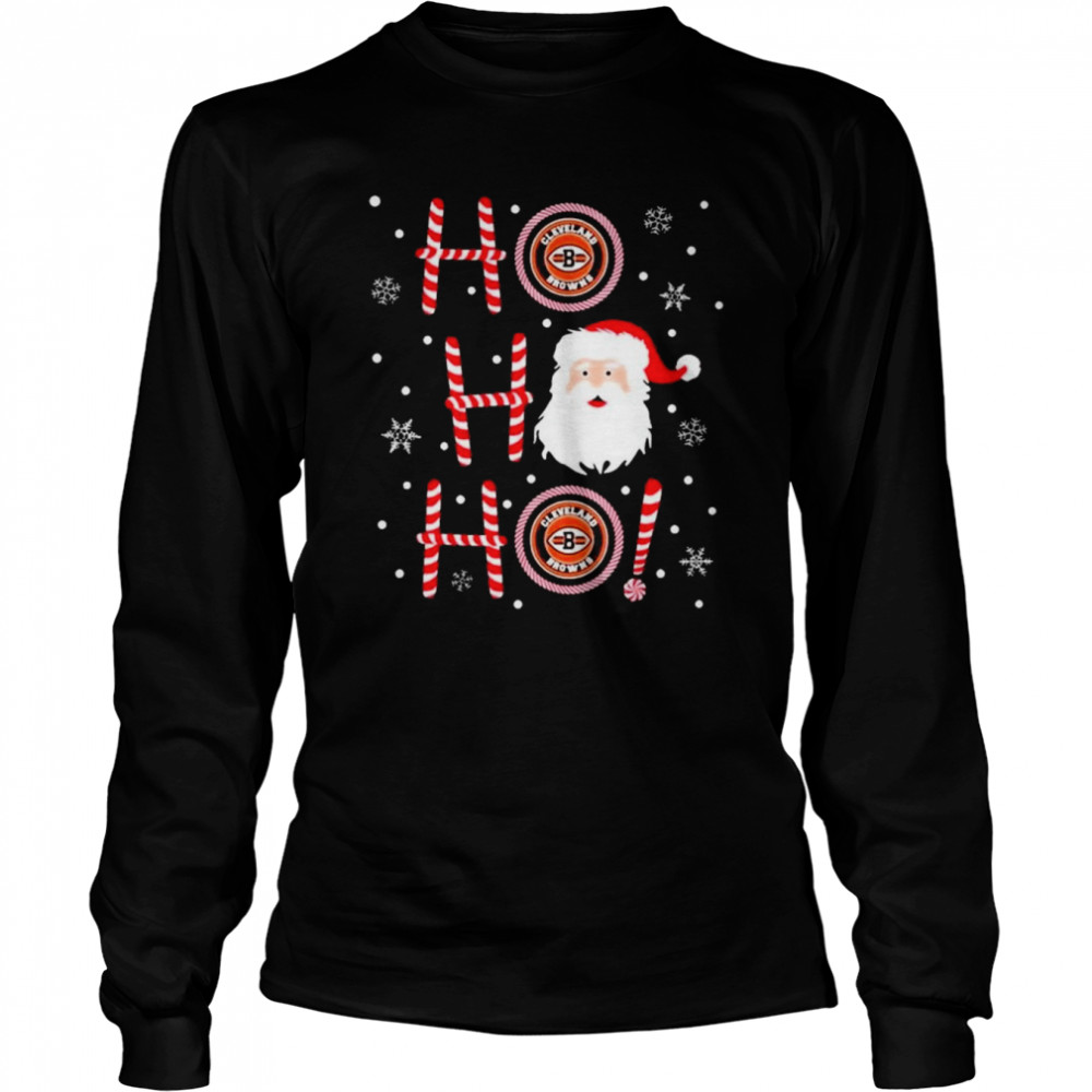 Cleveland Browns Santa Claus Ho Ho Ho Merry Christmas Shirt Long Sleeved T Shirt