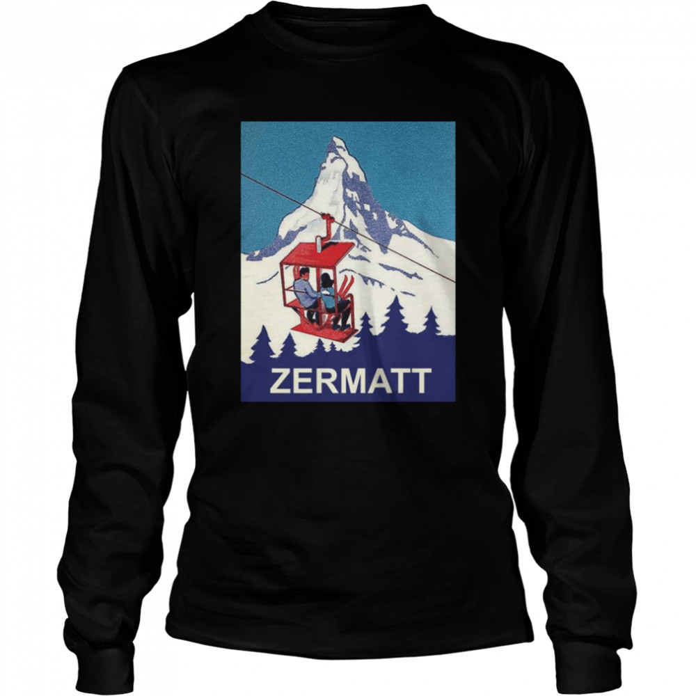 Zermatt Mountain Peak Couple On A Ski Lift Switzerland Shirt Long Sleeved T-Shirt