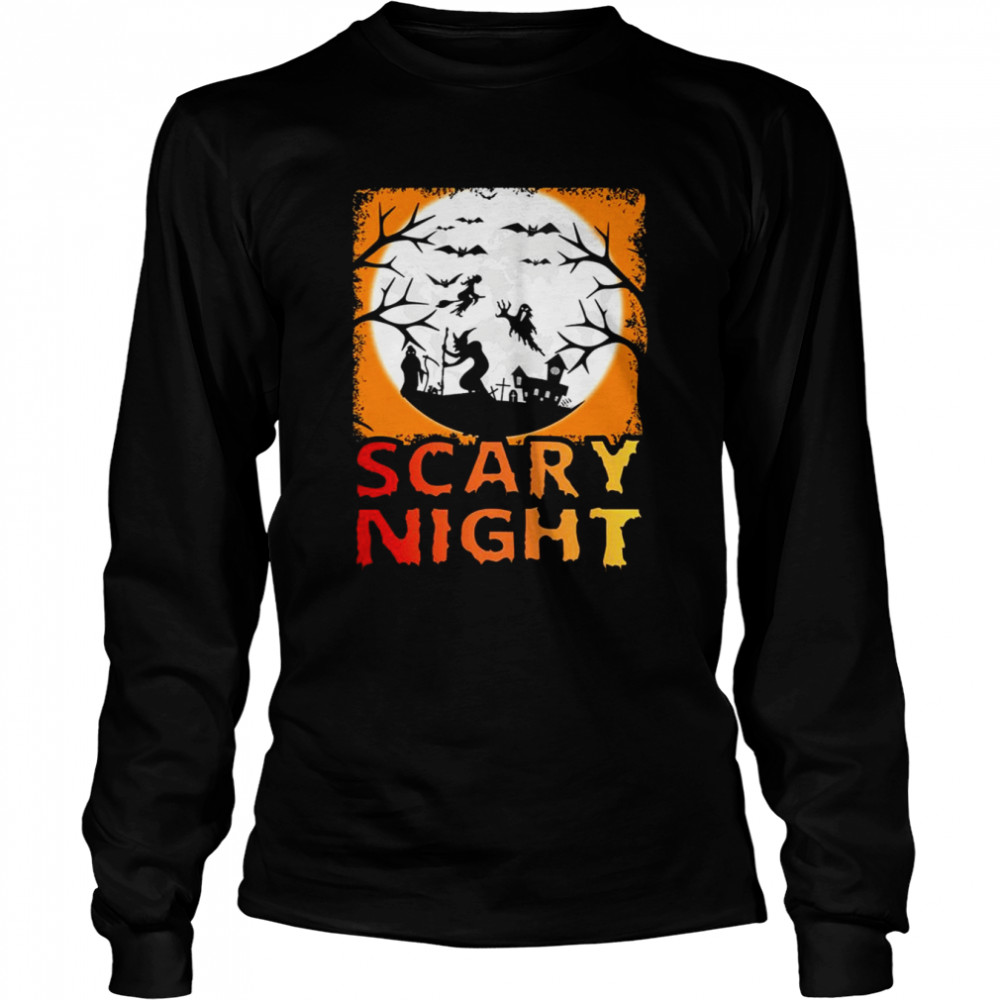 Orange Night Halloween Trick Or Treat Scary Night Shirt Long Sleeved T-Shirt