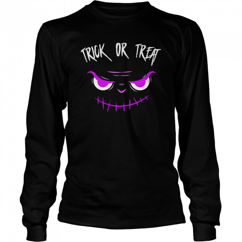 Purple Face Trick Or Treat Halloween Shirt Long Sleeved T Shirt