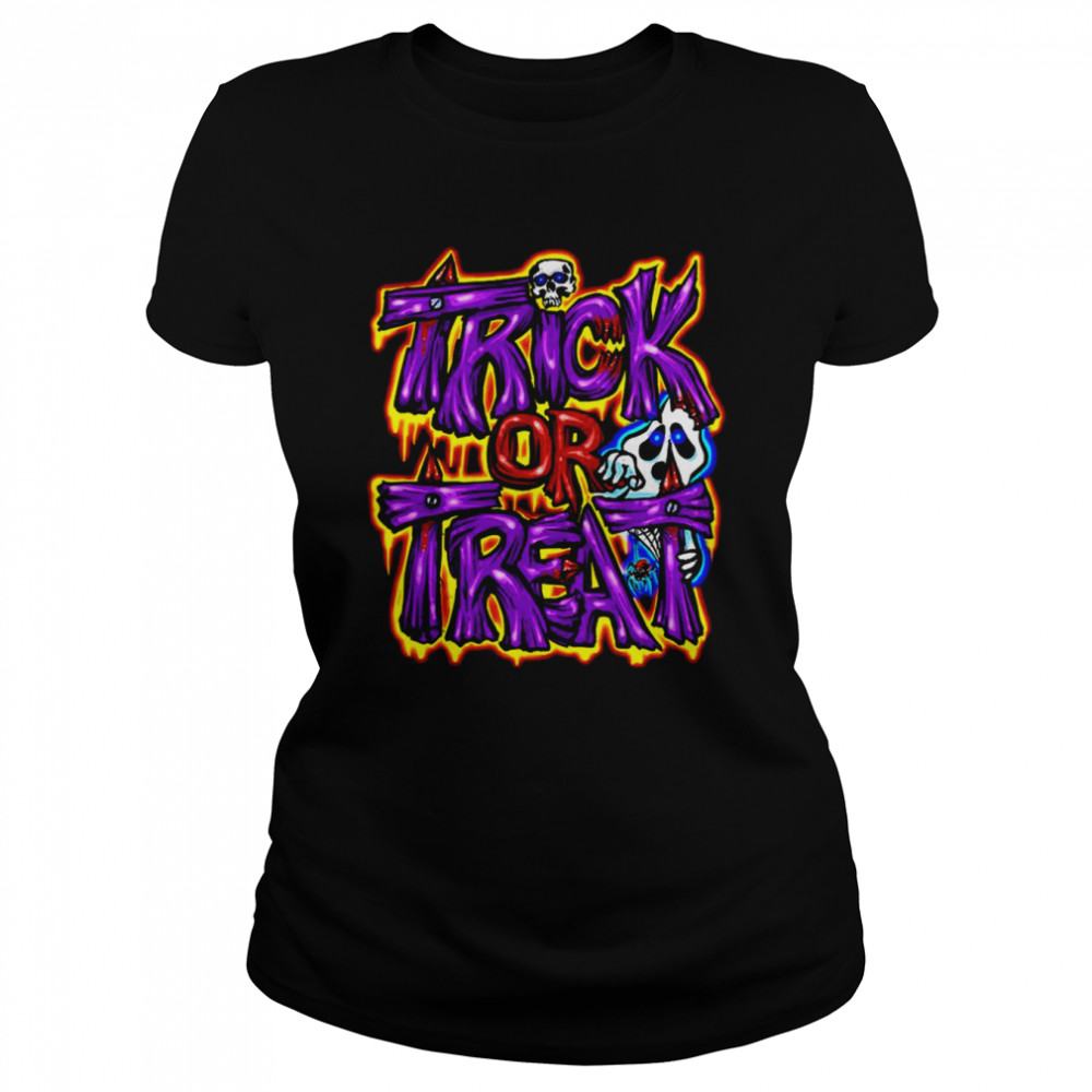 Purple Text Art Trick Or Treat Halloween Shirt Classic Womens T Shirt