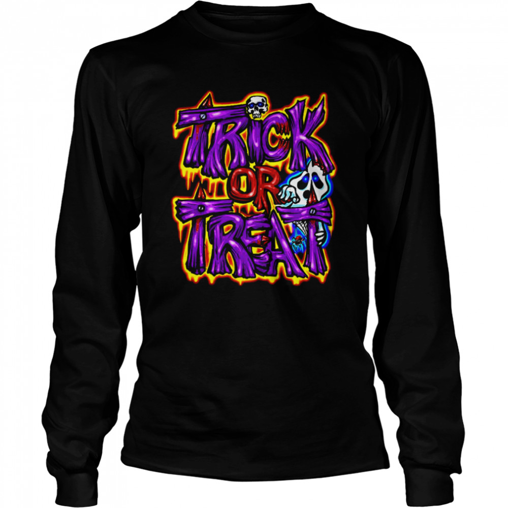 Purple Text Art Trick Or Treat Halloween Shirt Long Sleeved T Shirt