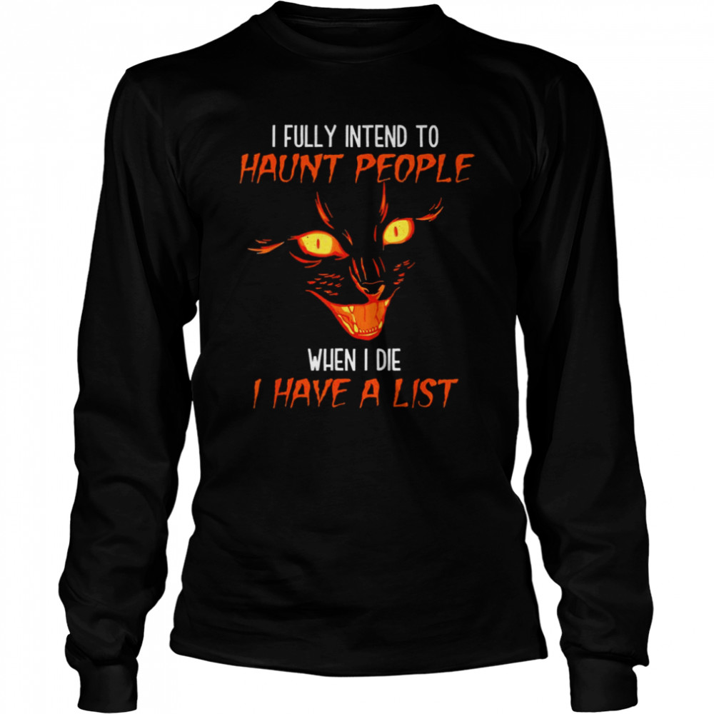 Spooky Scary Black Cat Halloween Shirt Long Sleeved T Shirt
