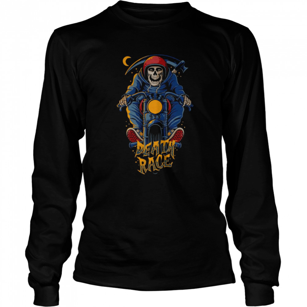 The Grim Reaper Riding Bike To Halloween Shirt Long Sleeved T Shirt