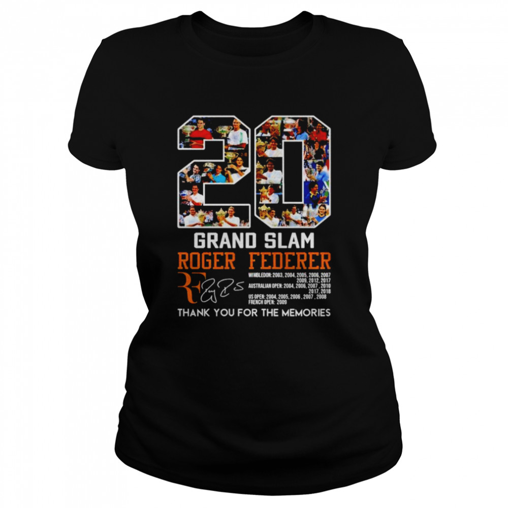 20 Grand Slam Roger Federer Thank You For The Memories Signature Shirt Classic Womens T Shirt